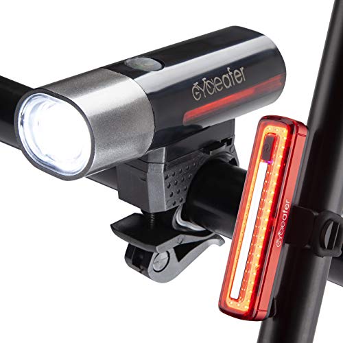 Cycleafer® Luz Bicicleta Recargable USB, GARANTÍA DE 3 años, Luz LED Bicicleta para Carretera y Montaña ,Linterna Bicicleta con Luz Bicicleta Delantera, y Luz Trasera Bicicleta