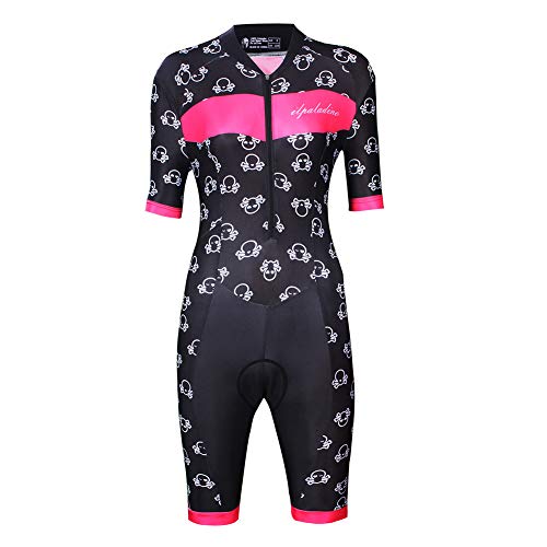 CYCPACK Mujeres Triatlón Mono Manga Corta Cráneo Ciclismo Jersey - Verano Al Aire Libre Deportes Racing Club Bici del Camino MTB Jersey, Transpirable Secado Rápido Clásico De Deporte Conjunto,M