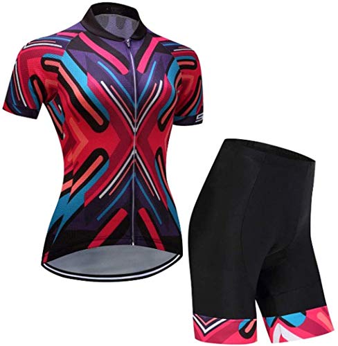 DIMPLEYA Completa Funda Acolchada de Gel de septiembre un Ciclo Superior Bici Jersey Jersey + Shorts bisagra 3D de Las Mujeres Tela cómoda Camiseta Shorts de septiembre,Rojo,X-Large