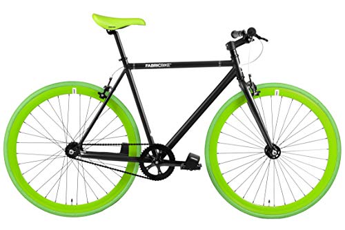 FabricBike- Bicicleta Fixie, piñon Fijo, Single Speed, Cuadro Hi-Ten Acero, 10,45 kg. (Talla M) (L-58cm, Matte Black & Green)