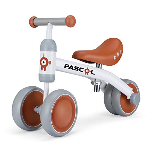 Fascol Bicicleta sin Pedales con Cojín Ajustable, Bicicleta Equilibrio Metálico con 4 Ruedas Cerradas, Bicicleta Infantil para Niños de 14-54 Meses (Blanco)