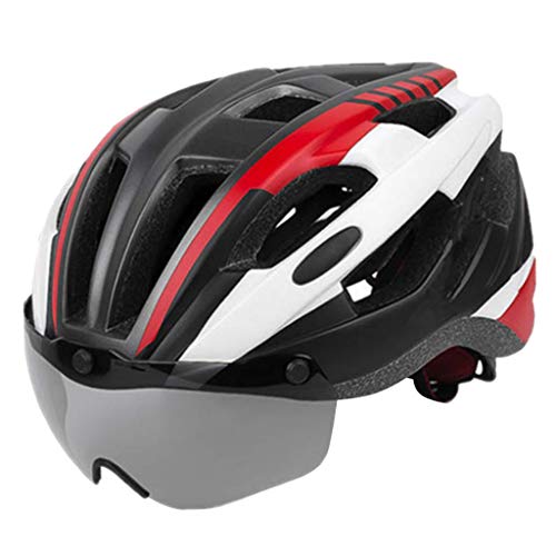 FITYLE Casco de Bicicleta para Adultos con Gafas magnéticas Desmontables tamaño Ajustable para Hombres Mujeres Ciclismo Cabeza Protector 21,65-24,4 Pulgadas - Rojo