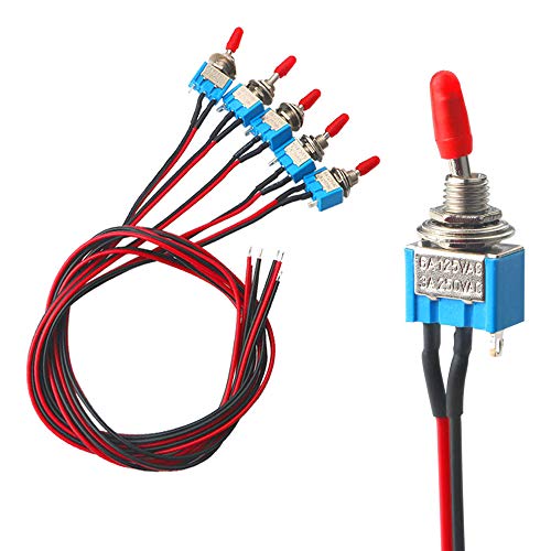 FULARR 5Pcs Profesional Coche Mini Interruptor Palanca con Precableado, ON-OFF 2 Posiciones 3 Pines SPST Auto Conmutador Basculante MTS-1, para Coche Auto Camión Barco –– 3A 250VAC / 6A 125VAC