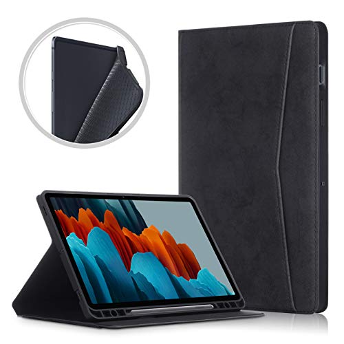 Funda para Galaxy Tab S7 11 Pollici 2020, Carcasa Fina y Ligera con Función de Soporte y Tarjetero Bancario para Modelo SM-T870,Negro