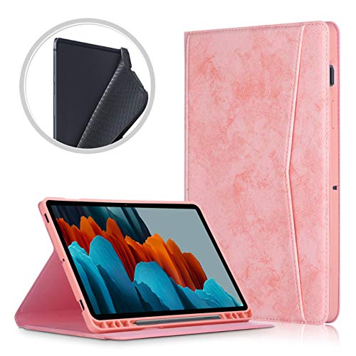 Funda para Galaxy Tab S7 11 Pollici 2020, Carcasa Fina y Ligera con Función de Soporte y Tarjetero Bancario para Modelo SM-T870,Rosado