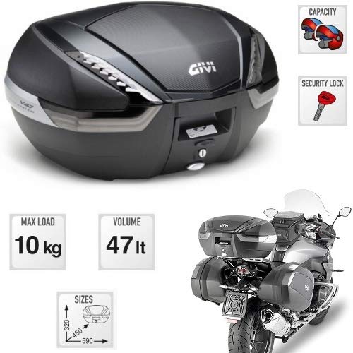 GIVI V47NNT Tech - Baúl monokey de 47 litros con Sistema de fijación monokey con inserción de Carbono para 2 Cascos modulares de 320 x 450 x 590 mm