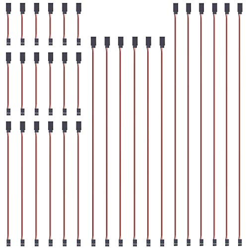 GTIWUNG 30Pcs Cable de Extension Servo, 100mm/150mm/300mm/500mm/600mm Jr Servo Extensión, Servo Cable de Extensión, JR Receptor Enchufes Conectores Mujer a Hombre RC Servo Avión Cable de Extensión