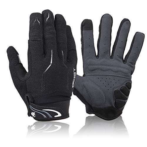 Guantes de Ciclismo,Guantes Bicicleta Montaña Guantes Dedos Completos Guantes MTB Hombres Mujeres Pantalla Táctil Aacolchados Transpirable (M, Negro)