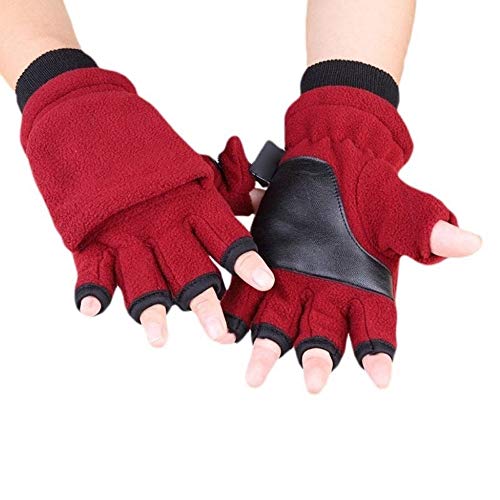 Guantes de invierno para mujer y hombre, con media dedo, para pantalla táctil, sin dedos, convertible (color: NO.I, tamaño: 1).