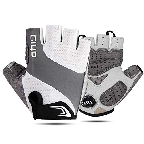 Guantes de Medio Dedo para Bicicleta, Tela Transpirable para Hombres y Mujeres, Guantes de Ciclismo, Bicicleta de Carretera, Bicicleta de montaña, Guantes de Carreras al Aire Libre - Blanco, M