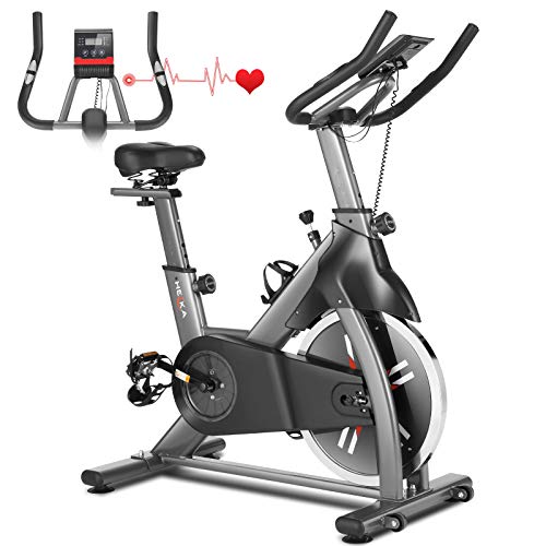 Heka Bicicleta Estática para Fitness, Bicicleta Spinning Bici Estática de Interior, Bici de Ejercicio con Rueda 18kg Resistencia Ajustable con Pantalla LCD&Monitor de Frecuencia Cardíaca, Max.200 kg