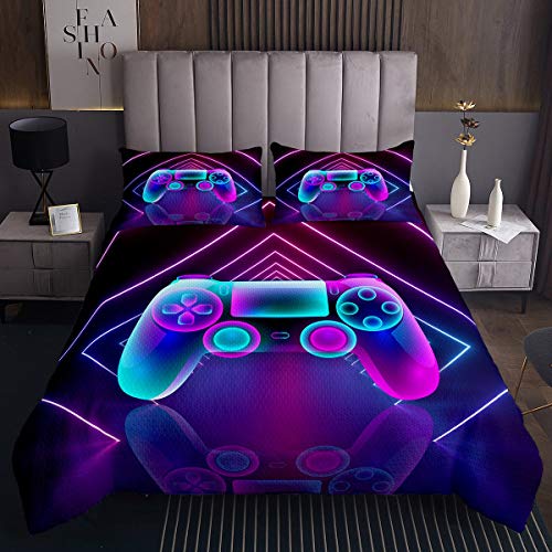 Homewish Juego de ropa de cama de 170 x 210 cm, para niños, niñas, consola de videojuegos, regulador, juego de edredón, colcha, decoración de habitación