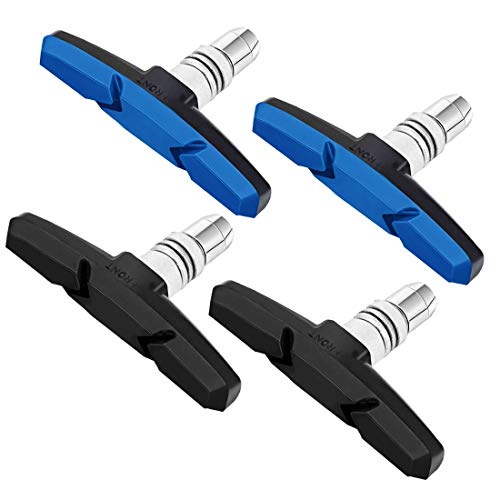 HONGECB 2 pares de pastillas de freno para bicicleta, frenos V-Brake, pastillas de freno de freno, zapatas de freno con tuercas hexagonales y espaciadores, bloques de freno V para bicicleta, negro