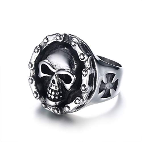 HQLCX Cabeza de Acero de Titanio Anillo Fantasma, Cadena del Cráneo Manera del Anillo de Bicicletas Punky del Estilo de Anillo de Los Hombres,8