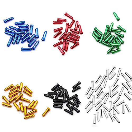 Hrroes 200 Pcs Tapas del Extremo del Cable Freno Bicicleta Funda Cable Cambio MTB de Aluminio Multicolor Terminaciones de Cable de Freno y Cambio de Bici, Apertura 2 mm