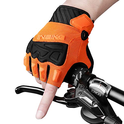 INBIKE Guantes Ciclismo Verano Hombre Mujer con Protecciones Extras Guantes Bicicleta Elásticos Transpirables con Cierre De Velcro(Naranja,M)