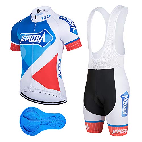 JEPOZRA Maillot Ciclismo Corto De Verano para Hombre, Respirable Secado Rápido Ciclo Jersey de Manga Corta + 4D Almohadilla De Gel Culote y para Bicicleta MTB Ciclista Bici