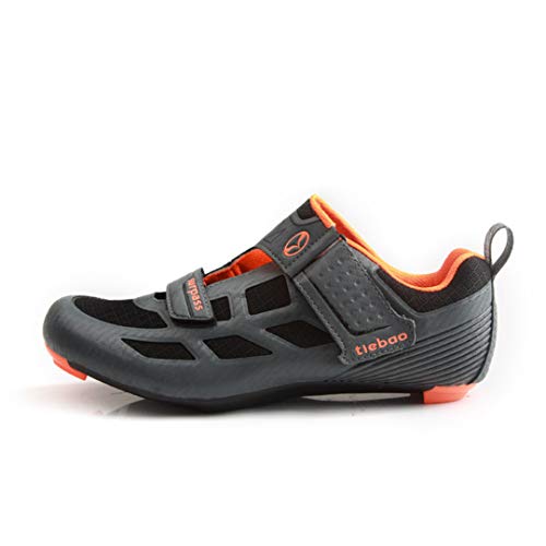 JIMAITEAM Zapatillas Ciclismo Llegada Zapatillas Bicicleta Carretera Carreras Zapatillas Ciclismo Transpirables Superiores Malla Zapatillas Montar triatlón Grey Orange 45