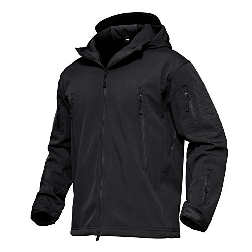 KEFITEVD Hombre Invierno Impermeable Camuflaje Chaqueta Softshell con Capucha Funciones Chaqueta Moto Bici Cazadora Negro L