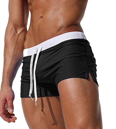 Kfnire Bañadores de natación, Pantalones Cortos de los Hombres de Secado rápido Playa Surf Corriendo Pantalones Cortos de natación Boxeadores Calzoncillos, Negro, L