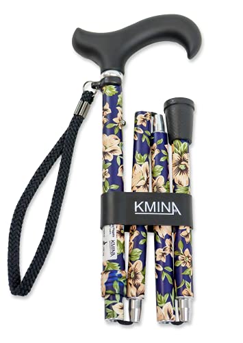 KMINA PRO - Bastones plegable para mayores, Bastones para ancianos, Baston plegable mujer/hombre, Flores Azules Plegable