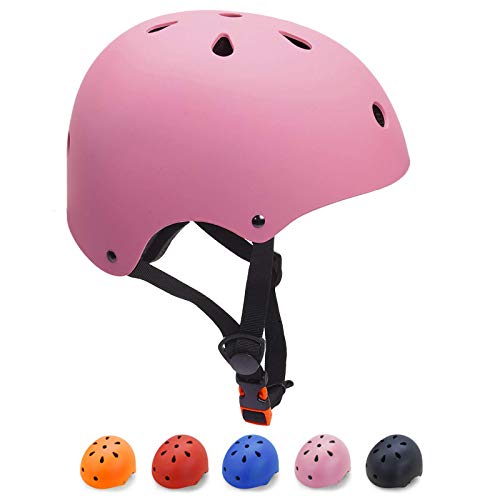 KORIMEFA Casco Bicicleta para Niños Casco Infantil Ajustable para Monopatín Patinaje BMX Esquiar, Casco para multibles Deportes niño niña de Edad de 3-13 años (Rosa, M)