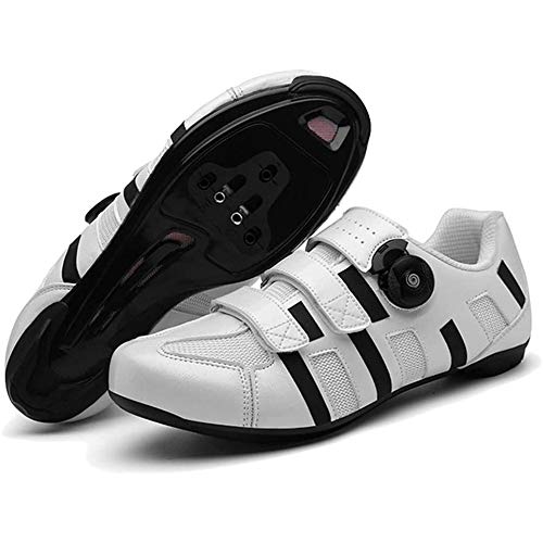 KUXUAN Zapatillas De Ciclismo De Carretera Zapatillas De Ciclismo De Montaña MTB De Fondo Duro para Hombre Zapatillas De Ciclismo para Mujer Zapatillas Fuertes Ligeras De Ciclismo,White-40