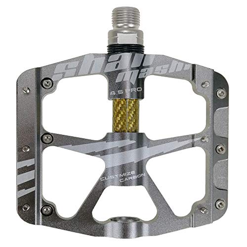 KX-YF Pedales de Montaña Plano de la Bicicleta Pedal de Fibra de Carbono de Oro Pedales de Bicicletas de montaña 3 Rodamientos Antideslizante Duradero (Color : Silver, Size : One Size)