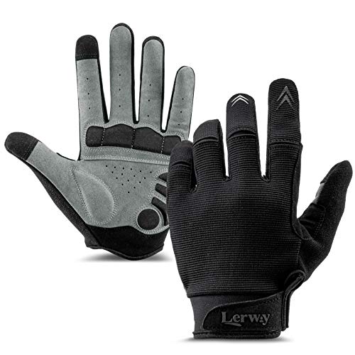 LERWAY Guantes de Ciclismo para Hombres y Mujeres, MTB Guantes de Bicicleta de Montaña de Carretera con Pantalla Táctil Guantes de Negros(Negro, M)