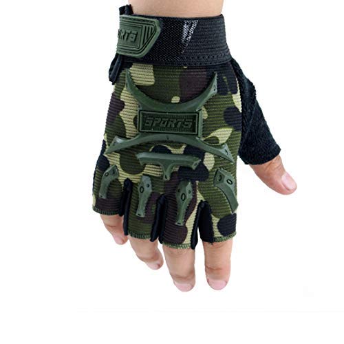 Long Keeper Guantes de Ciclismo Medio Dedo para niños de 4 a 9 años Guantes Bicicleta para Infantil Guantes Deporte Antideslizantes (Camuflaje M)