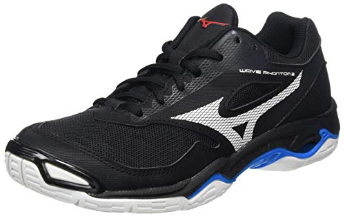 Mizuno Wave Phantom 2, Zapatilla de Balonmano Unisex Adulto, Negro/Blanco/Azul Diva, 37 EU