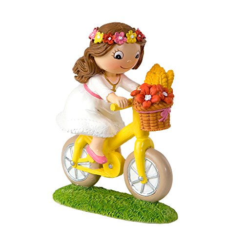 Mopec Figura de Pastel de Niña en Bicicleta, Poliresina, Blanco, 4.5x13.7x16 cm