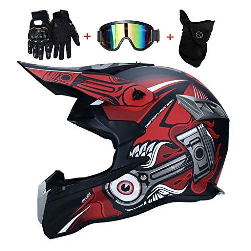 Motocross Adulto Juventud Casco,DOT Certificado, Cruzar Motocicleta Deportes DH Enduro Carreras Bici de La Suciedad Casco ATV MTB Quad Motocicleta Off-Road Estrellarse Casco, con Gafas Guantes Máscara