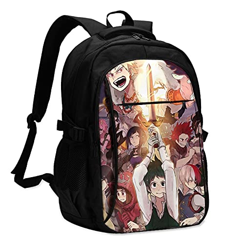 My Hero Academia - Mochila USB para ordenador portátil, resistente al agua, de negocios, de viaje, escuela, bolsa de mensajero para portátil para hombres y mujeres