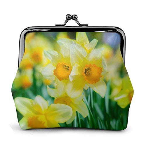 Narciso Flor de Cuero de la PU Exquisita Hebilla monederos Vintage Bolsa clásica Kiss-Lock Cambio Monedero Carteras Regalo