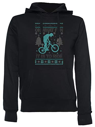 Navidad - Montaña Bicicleta Feo Navidad Unisexo Hombre Mujer Sudadera con Capucha Negro Unisex Men's Women's Hoodie Black