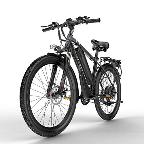 Nbrand T8 26 Pulgadas Bicicleta de montaña, Bicicleta eléctrica de 48 V, Horquilla de suspensión bloqueable, con Pantalla LCD de Ajuste de 5 Pas (Grey, 400W Plus 1 Reemplazo 15Ah)