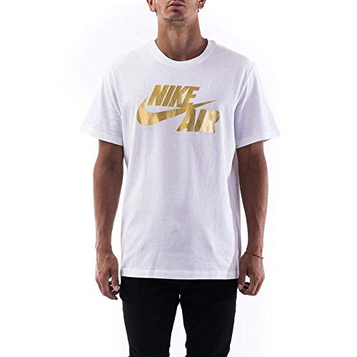 NIKE M NSW SS Preheat Air T-Shirt, White/Gold Foil, S Mens