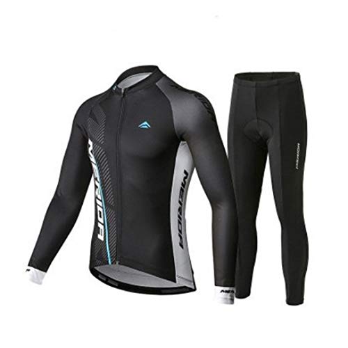 N/V D.Stil - Conjunto de ropa de ciclismo para hombre, camiseta de manga larga de forro polar con acolchado 3D, pantalones para bicicleta de montaña y de carreras M-3XL, Hombre, azul, xx-large