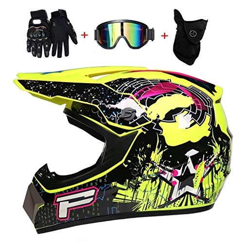 OUTLL Todo Alrededor Unisexo Motocross Casco, Adulto Off-Road Motocicleta Casco DH Enduro Bici de La Suciedad Cascos Choque Casco, Dot Certificación Cruzar Casco, con Gafas/Máscara/Guantes