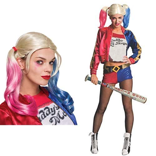 Peluca Harley Quinn (Rubies 33608) + - Bate de béisbol inflable, accesorio disfraz oficial de Harley Quinn, Suicide Squad (DC Comics)