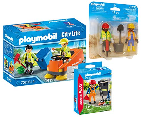 PLAYMOBIL Juego de 3 limpiadores de carreteras 70203 + barredora 70249 + limpiador de carreteras + 70272 DuoPack