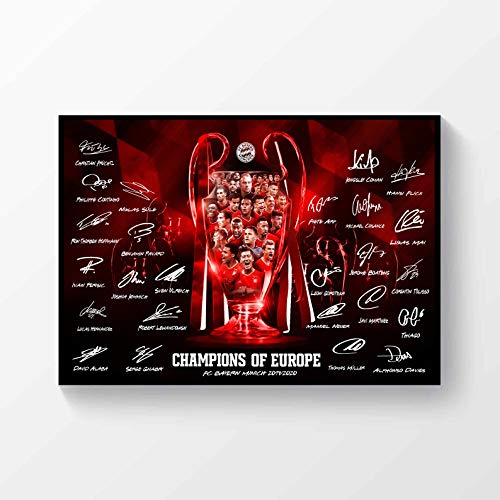 Póster firmado del FC Bayern München Champions League 2019-2020, tamaño A4