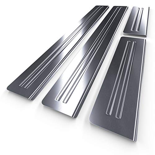 Protectores de acero para umbral de coche - plata - mate - kit de 4 piezas - 5902538682350