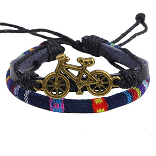 Pulsera De Cuero para Hombre, Cuerda De Cera De Cuero Auténtico Baratijas Bicicleta Colgante De Aleación Bangle Multicapa, Personal Y Exclusivo Brazalete Pulsera Joyería Accesorios Par Festival Am