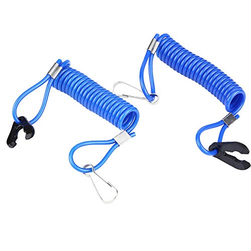 Qiilu Cable Enrollado para candado de Moto 2pcs Barco de motor fuera de borda de seguridad matan a cambiar tecla Azul