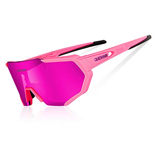 Queshark Gafas De Sol Polarizadas para Ciclismo con 3 Lentes Intercambiables, Protección UVA & UVB, Bicicleta de Carretera MTB Gafas de Ciclismo,Certificación CE