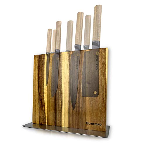 QUINTESSIO Bloque magnético para cuchillos sin cuchillos - Portacuchillos magnético de madera de doble cara - Tabla de cuchillos XL con imanes extra fuertes - Barra magnética para cuchillos de cocina