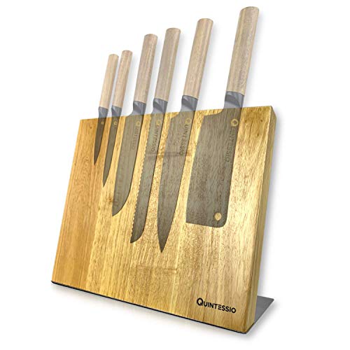 QUINTESSIO Bloque Magnético para Cuchillos sin Cuchillos - Portacuchillos Magnético de Madera - Tabla de Cuchillos XL con Imanes Extra Fuertes - Barra Magnética para Cuchillos de Cocina