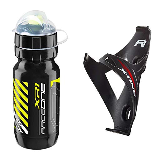 Raceone.it - Kit Race Duo X1 Matt (2 PCS): Porta Bidon X1 + Bidon de Ciclismo XR1 Bici Carrera de Ruta/Bicicleta de Montaña MTB/Gravel Bike. Color: Negro/Amarilo 100% Made IN Italy